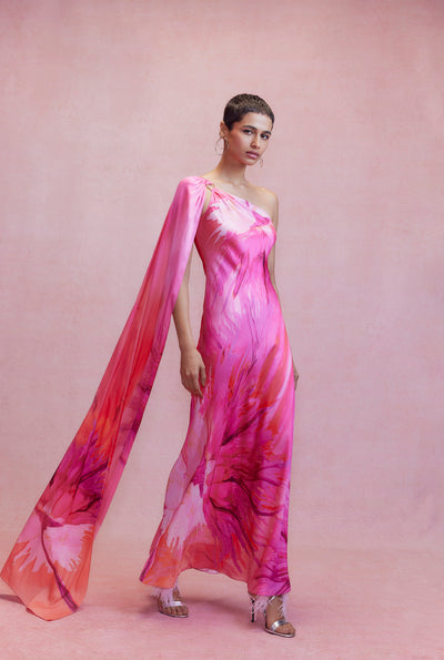 abira one shoulder long dress Hemant & Nandita Abira One Shoulder Maxi Dress in Pink