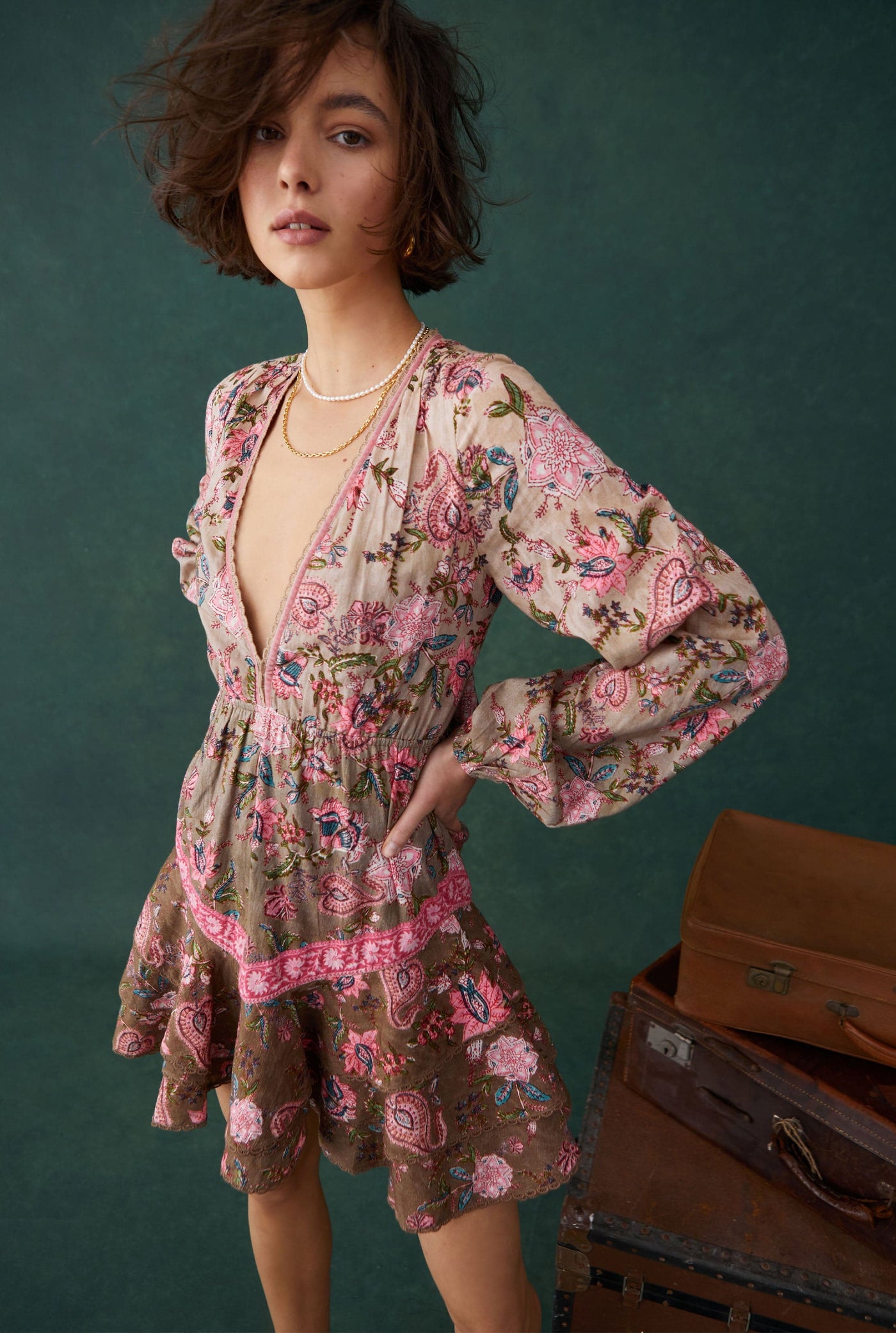 Fara Plunged Short Dress Hemant and Nandita. Floral partywear dresses for women