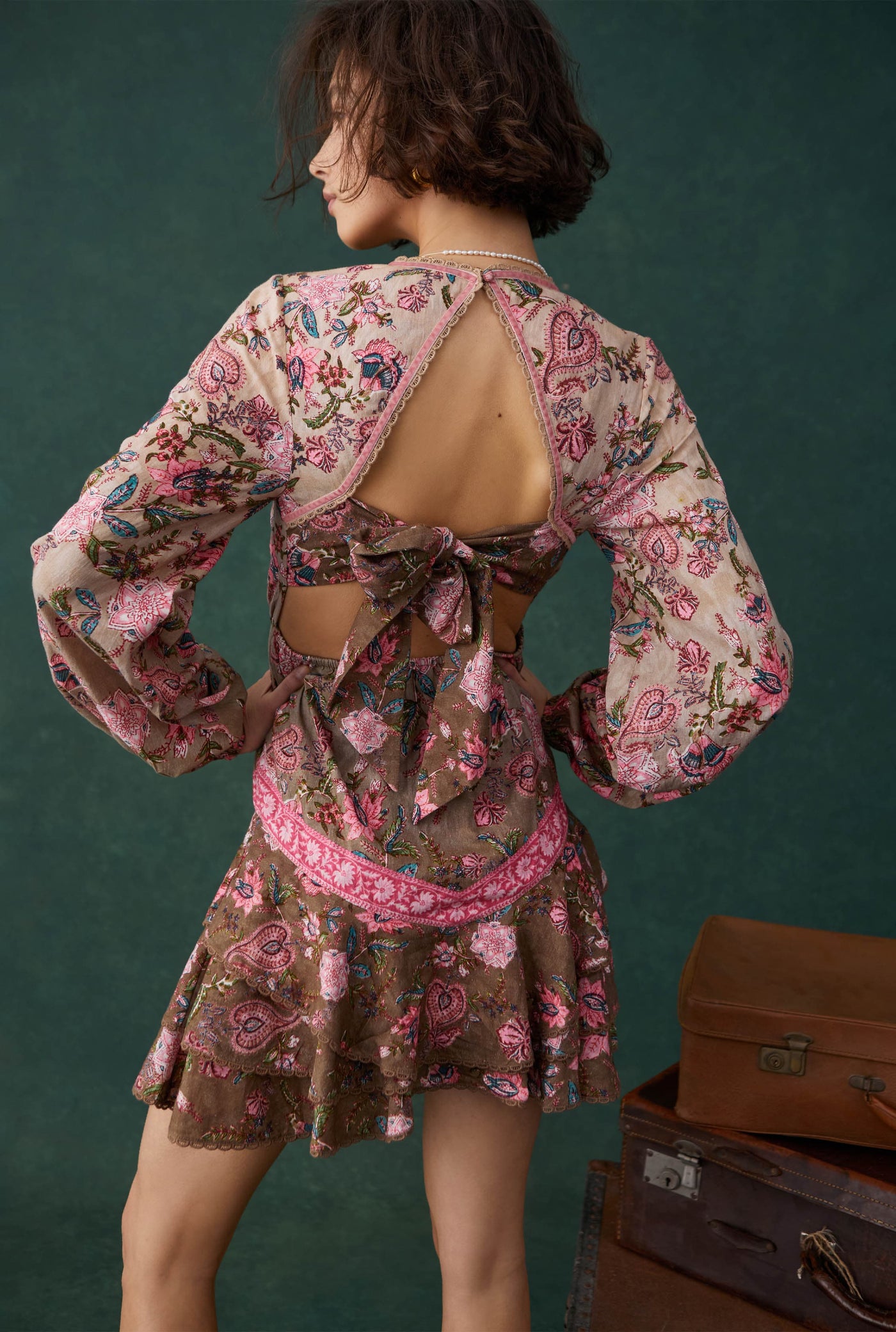 Fara Plunged Short Dress Hemant and Nandita. Floral partywear dresses for women