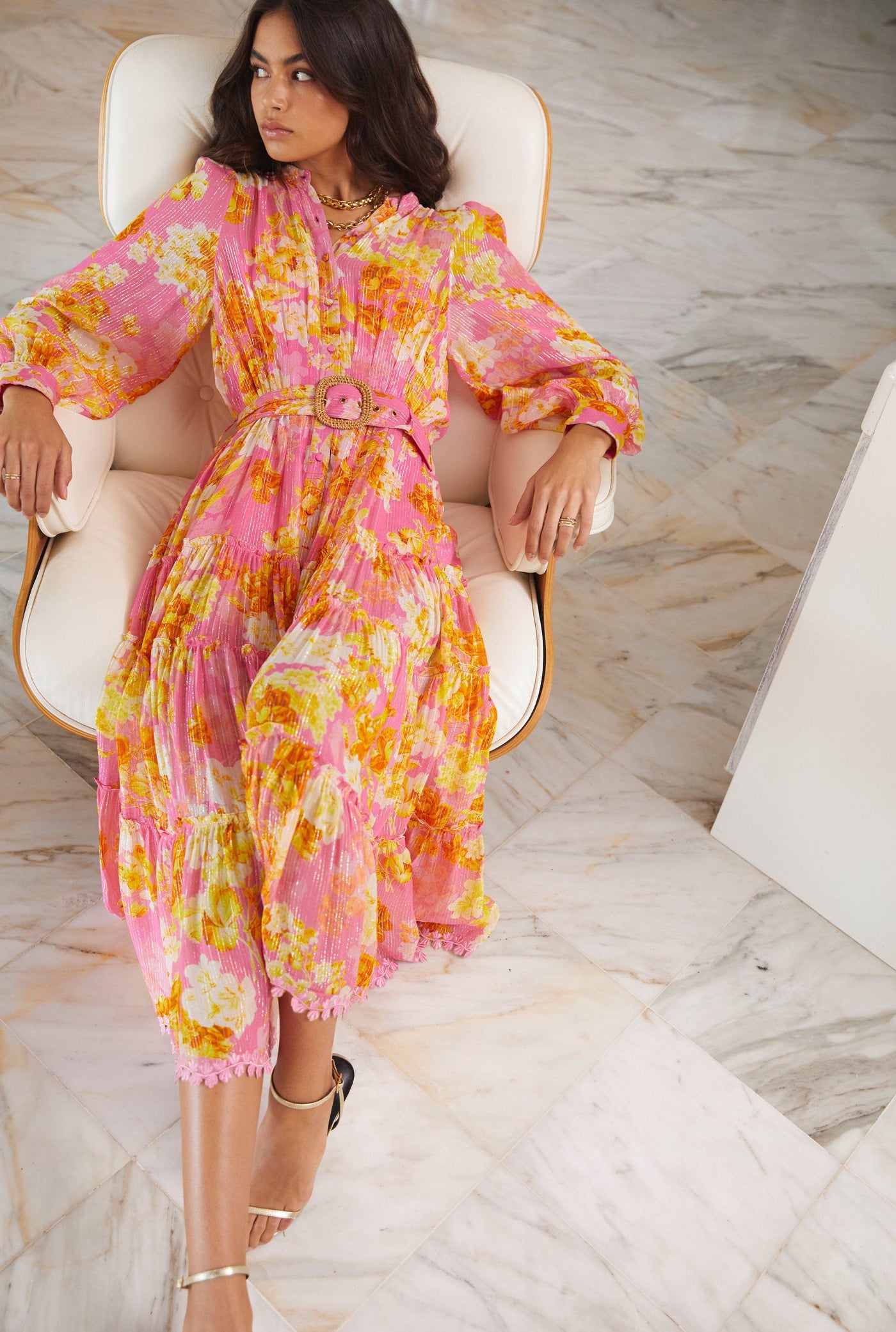 Auril Belted Long Dress