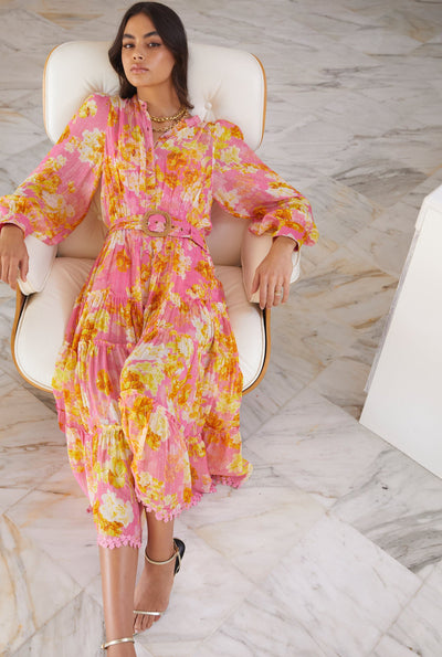 Auril Belted Long Dress