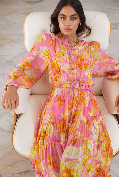 Auril Belted Long Dress
