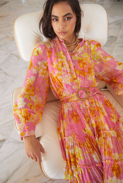Auril Belted Long Dress