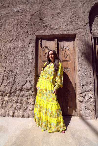 Cyra Yellow Maxi Dress For Women Hemant & Nandita