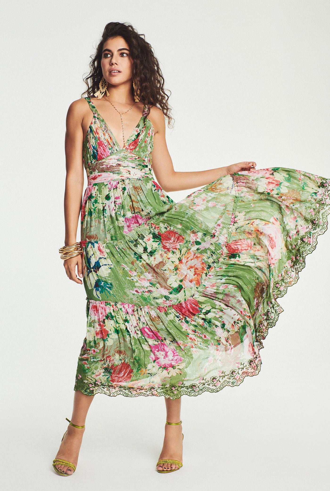 Zaria Plunged Partywear Floral Long Dress