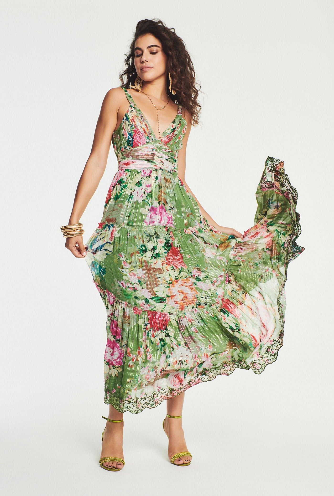 Zaria Plunged Partywear Floral Long Dress